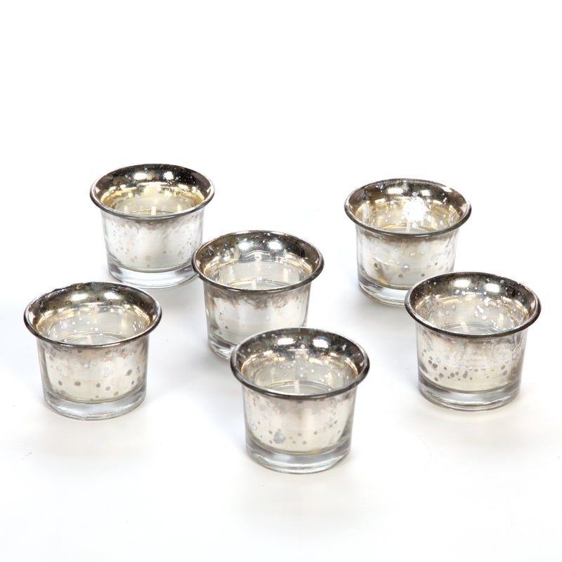 Hosley Set of 6 MetallicAntique Finish Glass Candle Tealight Holders Ideal Gift for Wedding Bridal Party Reiki LED Votive Tea Light Gardens O4 Antique Silver