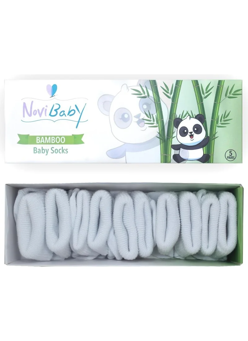 Novibaby 5-Piece Bamboo Newborn Baby Socks I Snow White I 0-6 Months