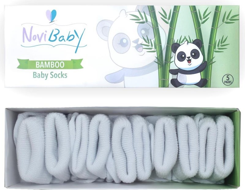 Novibaby 5-Piece Bamboo Newborn Baby Socks I Snow White I 0-6 Months  - Image 1
