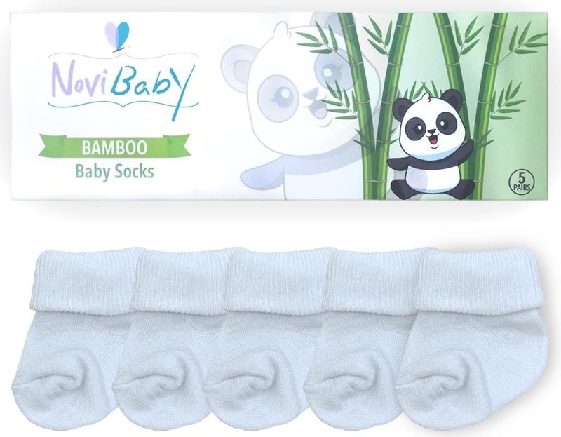 Novibaby 5-Piece Bamboo Newborn Baby Socks I Snow White I 0-6 Months  - Image 3