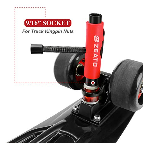 Zeato [Upgrade Version] All-In-One Skate Tools Multi-function Portable Skateboard T Tool Accessory with T-type Allen Key and L-type Phillips Head Wrench Screwdriver - Red - Image 3