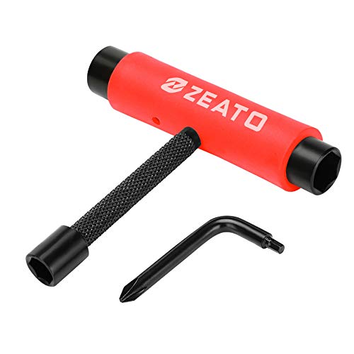 Zeato [Upgrade Version] All-In-One Skate Tools Multi-function Portable Skateboard T Tool Accessory with T-type Allen Key and L-type Phillips Head Wrench Screwdriver - Red - Image 1