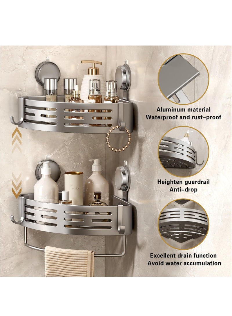 Set of 3-Pack Corner Shower Caddy Suction Cup Shower Shelf Corner No Drilling Bathroom Shower Organizer Storage Rack Adhesive with Towel Bar Bathroom Triangle Shelf,Removable Organizer Basket Rustproof Large Capacity Grey - Image 5