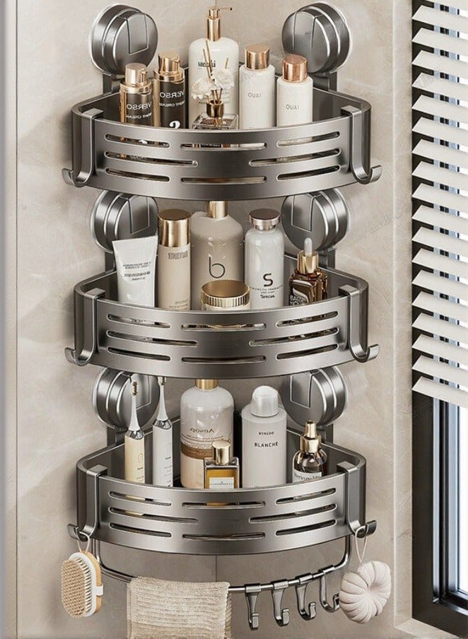 Set of 3-Pack Corner Shower Caddy Suction Cup Shower Shelf Corner No Drilling Bathroom Shower Organizer Storage Rack Adhesive with Towel Bar Bathroom Triangle Shelf,Removable Organizer Basket Rustproof Large Capacity Grey - Image 1