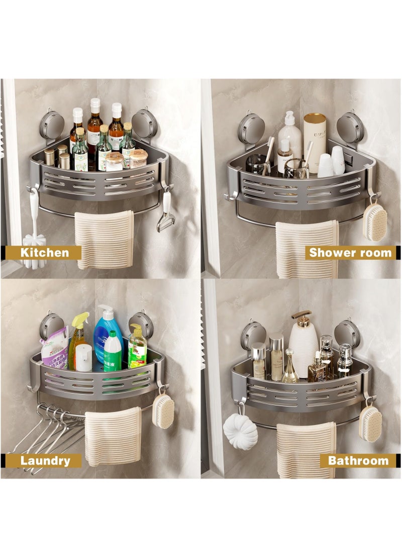 Set of 3-Pack Corner Shower Caddy Suction Cup Shower Shelf Corner No Drilling Bathroom Shower Organizer Storage Rack Adhesive with Towel Bar Bathroom Triangle Shelf,Removable Organizer Basket Rustproof Large Capacity Grey - Image 4