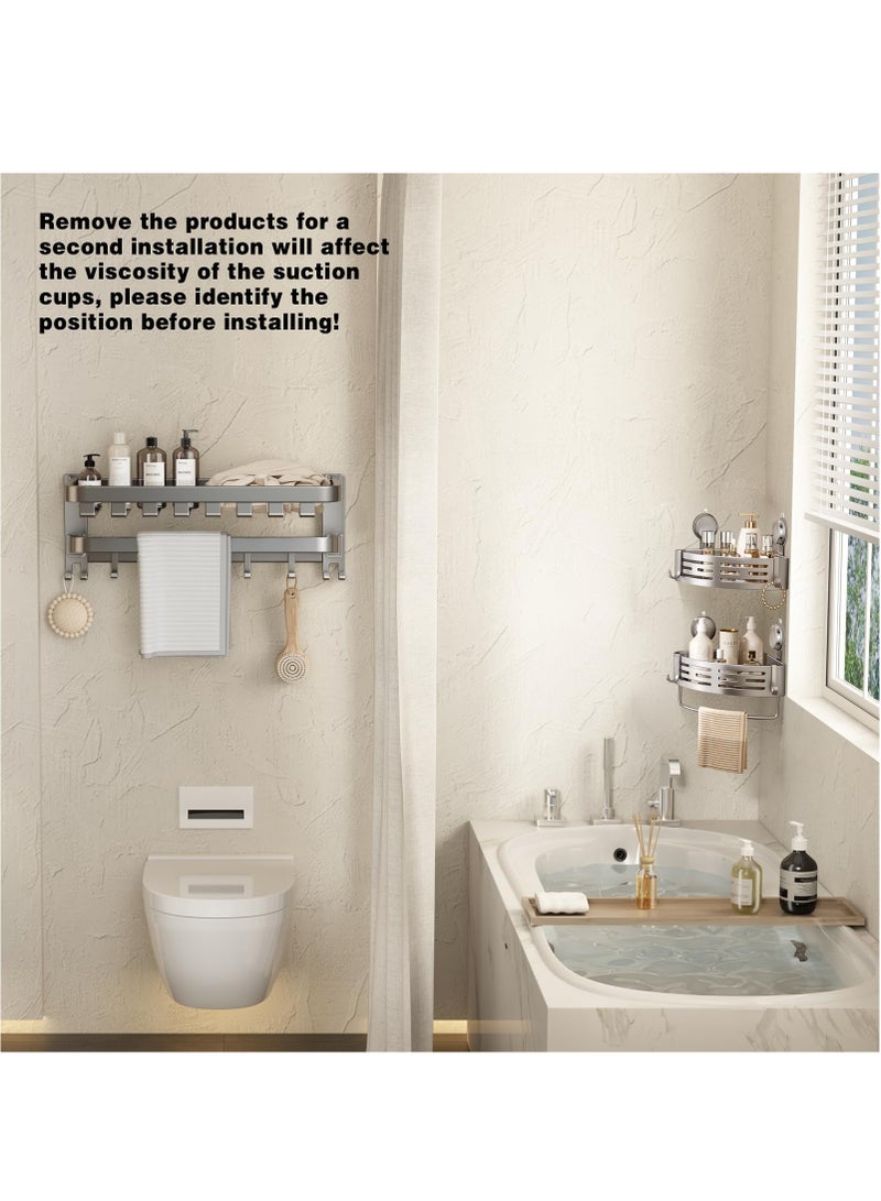 Set of 3-Pack Corner Shower Caddy Suction Cup Shower Shelf Corner No Drilling Bathroom Shower Organizer Storage Rack Adhesive with Towel Bar Bathroom Triangle Shelf,Removable Organizer Basket Rustproof Large Capacity Grey - Image 2