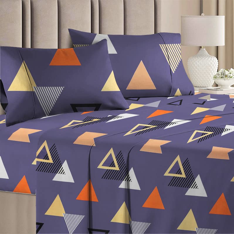 BSB مجموعة لحاف BSB HOME 300 GSM مطبوع مثلث للسرير المزدوج/الملكي مع 1 ملاءة مسطحة - 90x100 بوصة وغطائي وسادة II 4 قطع - رمادي وصدأ - Image 2