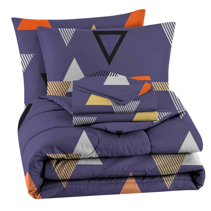 BSB مجموعة لحاف BSB HOME 300 GSM مطبوع مثلث للسرير المزدوج/الملكي مع 1 ملاءة مسطحة - 90x100 بوصة وغطائي وسادة II 4 قطع - رمادي وصدأ - Image 1