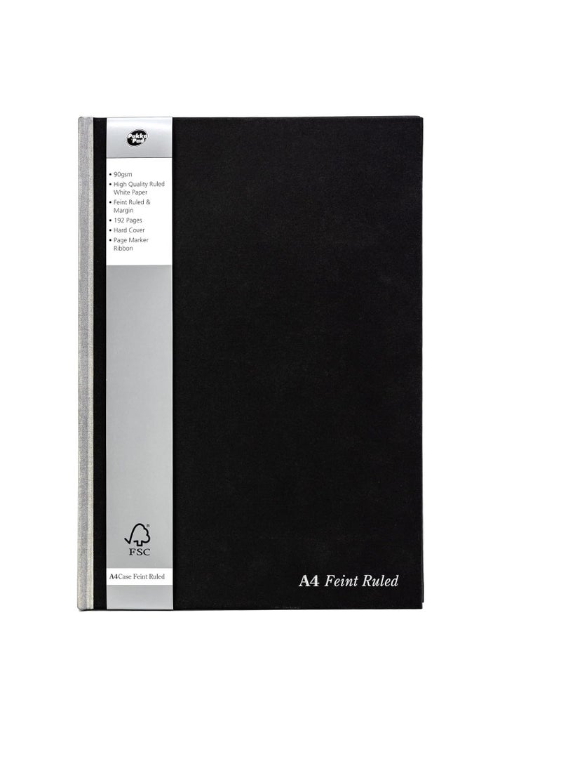Pukka Pad 1 Pukka Pad Black Linen Casebound A4 Pad – Pack of 1 Hardback Notebooks with 192 Pages of 90GSM Paper with 8mm Lines and Margin – 29.7 x 21cm, Black - Image 1