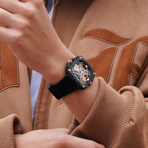 CIGA Design Automatic Watch - X Series Eye of Horus Mechanical Skeleton Watch Bioceramic Case Square Waterproof with Silicone Strap for Men and Women Gift, Analog Display Timepiece, Silver - Image 5