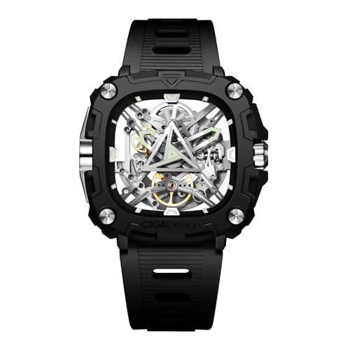 CIGA Design Automatic Watch - X Series Eye of Horus Mechanical Skeleton Watch Bioceramic Case Square Waterproof with Silicone Strap for Men and Women Gift, Analog Display Timepiece, Silver - Image 1