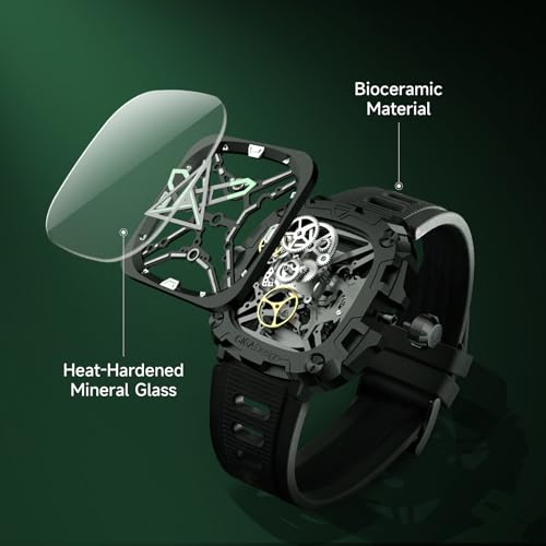 CIGA Design Automatic Watch - X Series Eye of Horus Mechanical Skeleton Watch Bioceramic Case Square Waterproof with Silicone Strap for Men and Women Gift, Analog Display Timepiece, Silver - Image 3