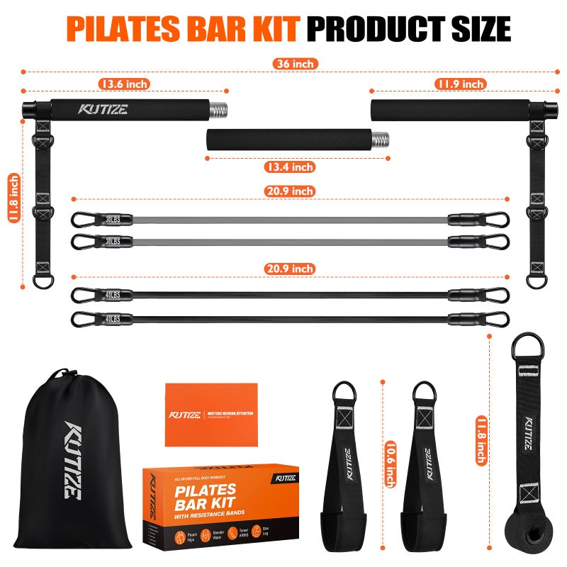 KUTIZE Pilates Bar Kit with Resistance Bands, 3-Section Multifunctional Pilates Equipment with Metal Adjustment Buckle, Portable Home Gym Yoga Pilates Resistance Bar for Women & Men Full Body Workouts - Image 4