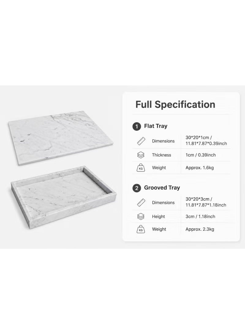 Carrara White Marble Tray, 30x20x3 cm, Polished Surface - Image 4