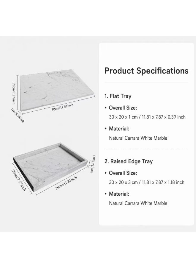 Carrara White Marble Tray, 30x20x3 cm, Polished Surface - Image 3