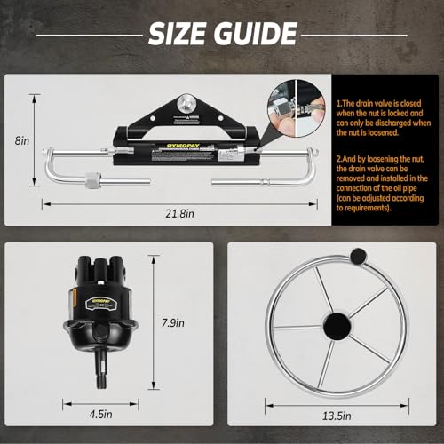 QYMOPAY 150HP Hydraulic Outboard Steering Kit, Marine Hydraulic Steering System with Bi-Directional Locking Cylinders and 24 ft High Strength Nylon Hose, Single Station, Single Engine Use - Image 2