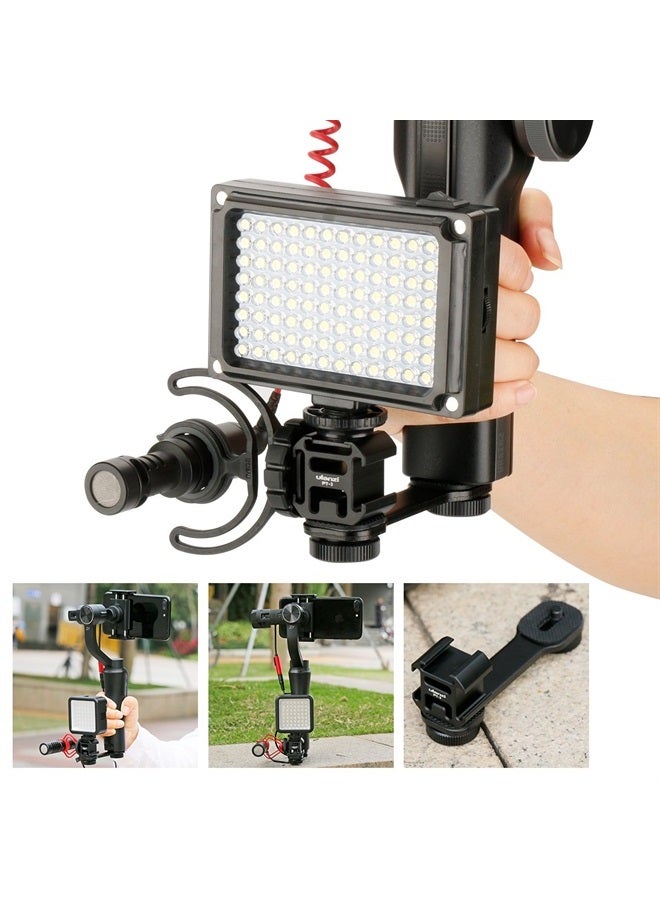 Ulanzi PT-3 Triple Cold Shoe Mounts Plate Microphone Led Video Light Extension Bracket Microphone Stand Rig Compatible for DJI OSMO Mobile 3 2 OM 4 Zhiyun Smooth 4/Feiyu Vimble 2 Gimbal Stabilizer - Image 2