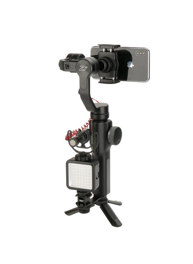 Ulanzi PT-3 Triple Cold Shoe Mounts Plate Microphone Led Video Light Extension Bracket Microphone Stand Rig Compatible for DJI OSMO Mobile 3 2 OM 4 Zhiyun Smooth 4/Feiyu Vimble 2 Gimbal Stabilizer - Image 4