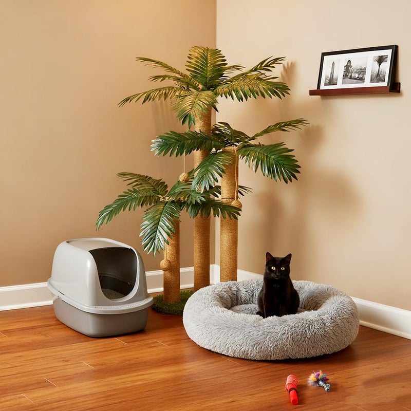 LEMONDA 31.5Inch Cat Scratching Post,Cat Scratcher Tree with 3 Scratching Poles & 2 Interactive Dangling Balls,Cats Scratching Posts for Indoor Kitten & Adult Cats - Image 2
