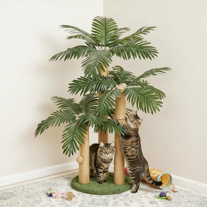 LEMONDA 31.5Inch Cat Scratching Post,Cat Scratcher Tree with 3 Scratching Poles & 2 Interactive Dangling Balls,Cats Scratching Posts for Indoor Kitten & Adult Cats - Image 5
