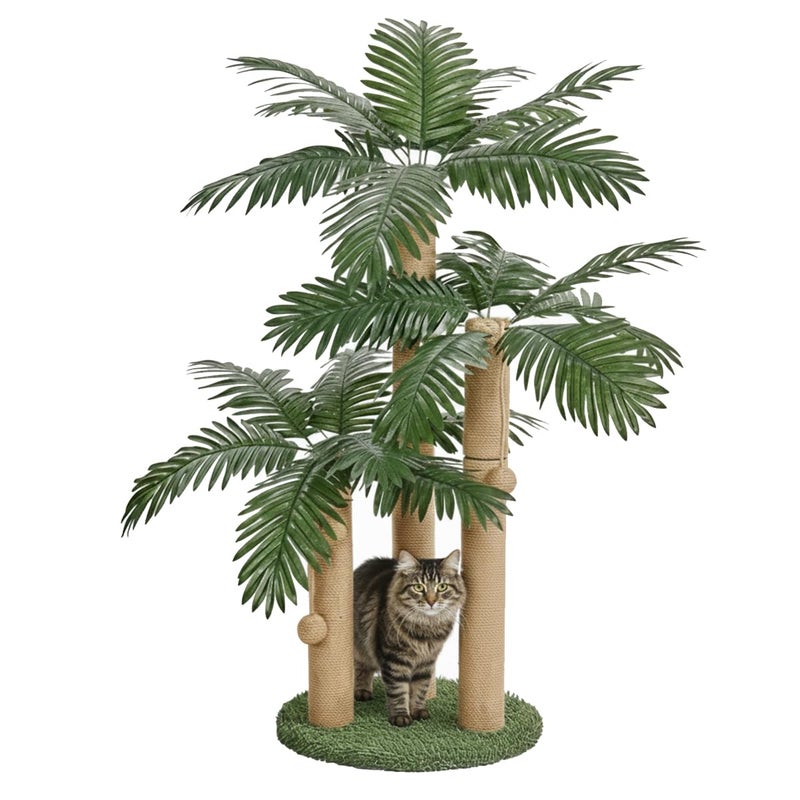 LEMONDA 31.5Inch Cat Scratching Post,Cat Scratcher Tree with 3 Scratching Poles & 2 Interactive Dangling Balls,Cats Scratching Posts for Indoor Kitten & Adult Cats - Image 1