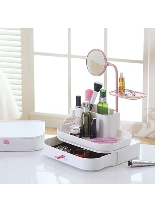 مرآة مكياج بحامل، مع قاعدة تخزين، قابلة للتعديل وقاعدة تخزين واسعة لحفظ مستحضرات التجميل والإكسسوارات جذابة تناسب مختلف أنماط الديكور - Image 1