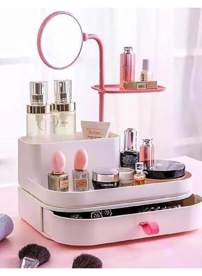 مرآة مكياج بحامل، مع قاعدة تخزين، قابلة للتعديل وقاعدة تخزين واسعة لحفظ مستحضرات التجميل والإكسسوارات جذابة تناسب مختلف أنماط الديكور - Image 3