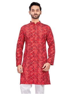 Studio Shringaar Studio Shringaar Men's Red Bandhni Print Knee Length Relax Fit Kurta (Red, Large)  - Image 1