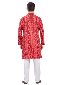 Studio Shringaar Studio Shringaar Men's Red Bandhni Print Knee Length Relax Fit Kurta (Red, Large)  - Image 2