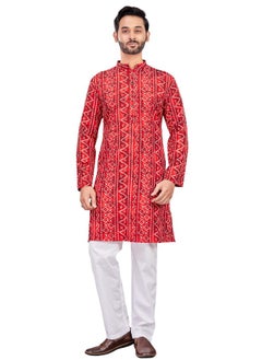 Studio Shringaar Studio Shringaar Men's Red Bandhni Print Knee Length Relax Fit Kurta (Red, Large)  - Image 5