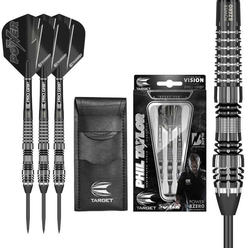 TARGET Darts Phil Taylor Power 8-Zero Black P8Z4 80% Tungsten Steel Tip Darts Set, 21G | Phil Taylor Darts, Player Edition Set | Pro Darts Accessories, Professional Darts Set, Dart Case Included - Image 1