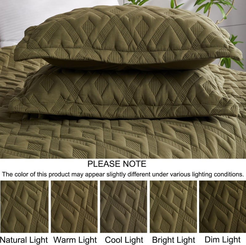 Cmfshape Queen Quilt Bedding Set,3 Pieces 92"x96" Diamond Embroidery Quilt Set,Lightweight Soft Quilt Set for All Seasons,Soft Bedspread Reversible Coverlet(Army Green,92"x96") - Image 5
