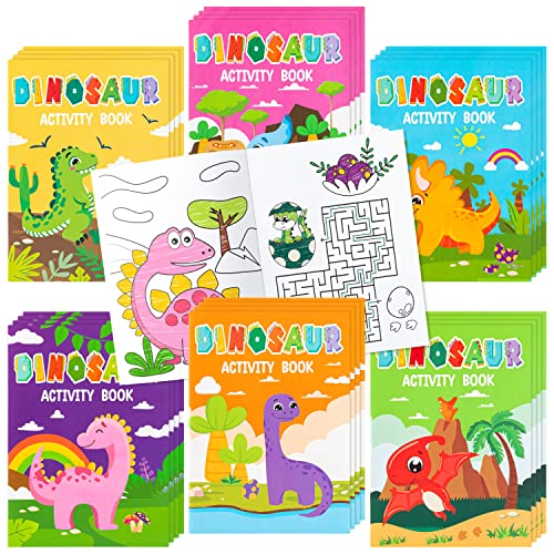 JAPBOR 24pcs Dinosaur Activity Coloring Books for Kids Party Favors Mini Art Color Pages Drawing Booklet Supplies Birthday Painting Games Theme Doodle Small Colouring Book Bulk Goodie Bag Filler - Image 1