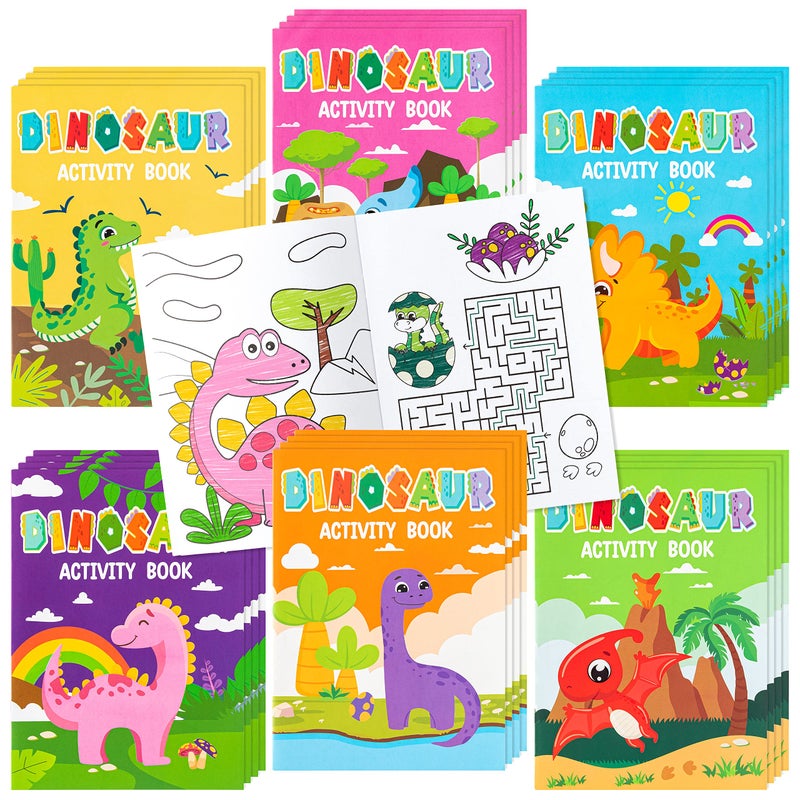 JAPBOR 24pcs Dinosaur Activity Coloring Books for Kids Party Favors Mini Art Color Pages Drawing Booklet Supplies Birthday Painting Games Theme Doodle Small Colouring Book Bulk Goodie Bag Filler - Image 2