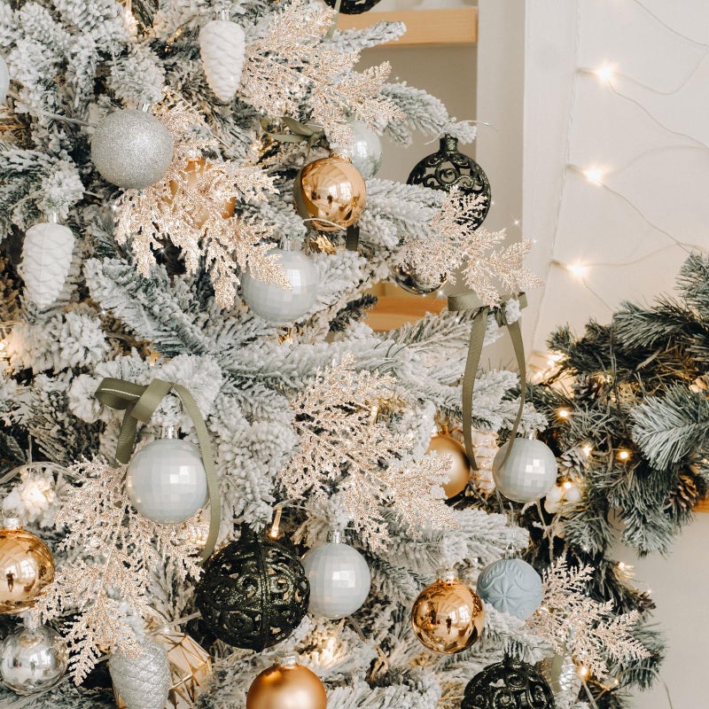 Cindeer 100 Pcs Christmas Tree Picks Sprays 10.24 Inch Glitter Artificial Pine Leaves Cedar stem Faux Pine Needles Greenery Cedar Branches Ornament for Home Garland Wreath Winter Decor(Champagne Gold) - Image 3