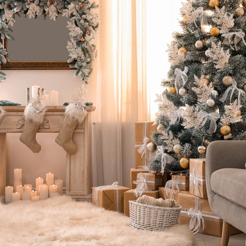 Cindeer 100 Pcs Christmas Tree Picks Sprays 10.24 Inch Glitter Artificial Pine Leaves Cedar stem Faux Pine Needles Greenery Cedar Branches Ornament for Home Garland Wreath Winter Decor(Champagne Gold) - Image 5