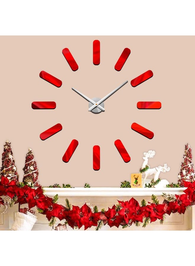 VANGOLD Frameless Wall Clock, 3D Modern Trend Wall Clocks for Living Room Decor, DIY Large Wall Clock Easy to Install Silent and Size Adjustable, Suitable for Kitchen, Farmhouse, Bedroom (Red) - Image 1