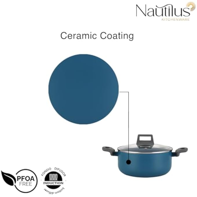 Nautilus Kitchenware Casserole 24Cm Press Aluminium Ceramic Coating Casserole Pfoa Free Dishwasher Safe Skillet Soft Touch Handle Cookware  Blue - Image 4