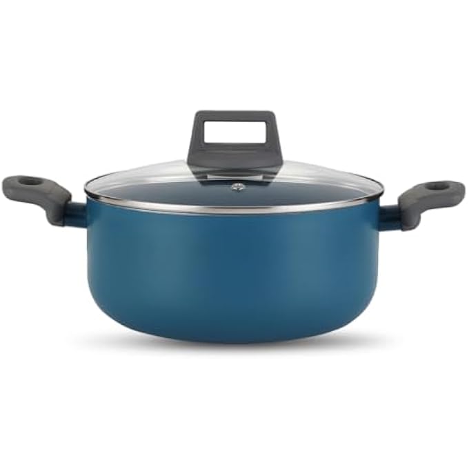 Nautilus Kitchenware Casserole 24Cm Press Aluminium Ceramic Coating Casserole Pfoa Free Dishwasher Safe Skillet Soft Touch Handle Cookware  Blue - Image 1