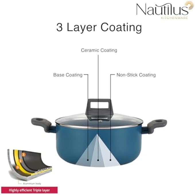 Nautilus Kitchenware Casserole 24Cm Press Aluminium Ceramic Coating Casserole Pfoa Free Dishwasher Safe Skillet Soft Touch Handle Cookware  Blue - Image 5