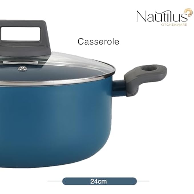 Nautilus Kitchenware Casserole 24Cm Press Aluminium Ceramic Coating Casserole Pfoa Free Dishwasher Safe Skillet Soft Touch Handle Cookware  Blue - Image 2
