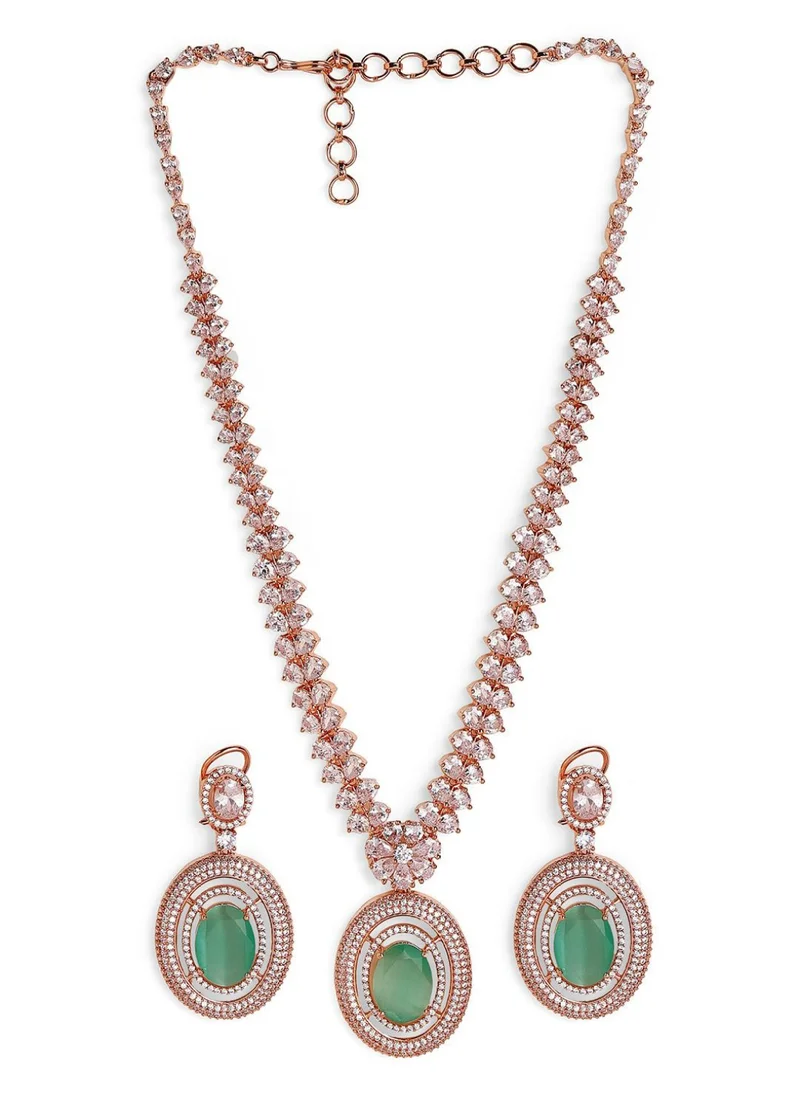 Priyaasi Rose Plated American Diamond Stone Studded Jewellery Set