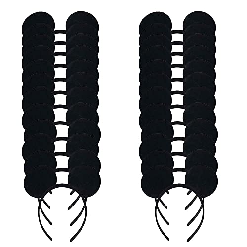 LEEMASING 24 Pack Black Mouse Costume Deluxe Fabric Ears Headband Boys Girls Birthday Hairs Accessories Baby Shower Headwear Party Favors Decorations - Image 1