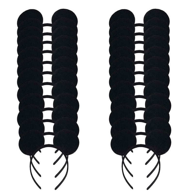 LEEMASING 24 Pack Black Mouse Costume Deluxe Fabric Ears Headband Boys Girls Birthday Hairs Accessories Baby Shower Headwear Party Favors Decorations - Image 2