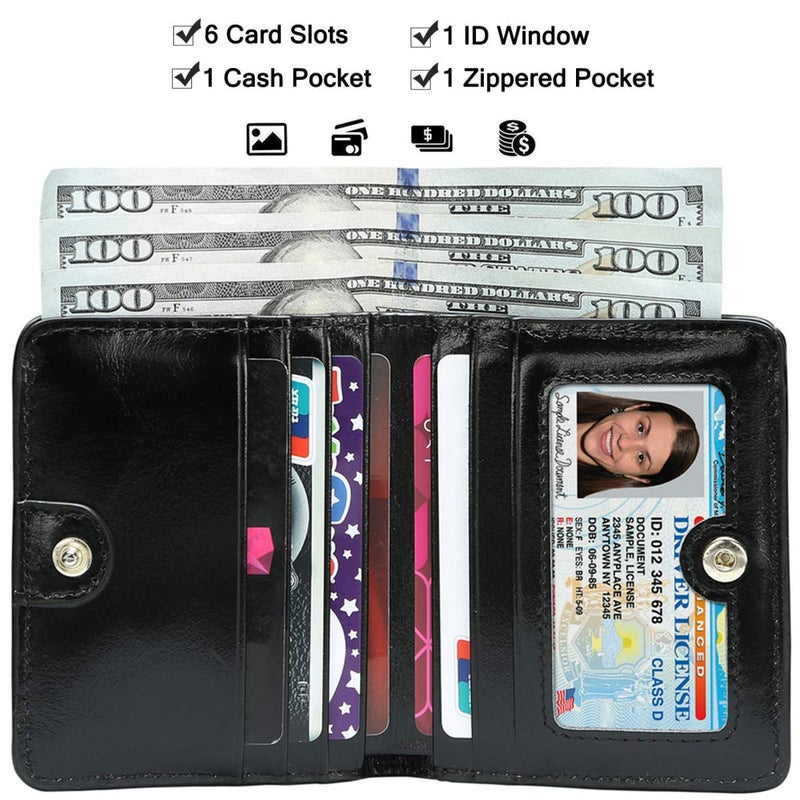 ITSLIFE محفظة نسائية صغيرة مضادة للترددات RFID من Itslife، محفظة جلدية مدمجة مع نافذة للهوية (أسود مشمع) - Image 2