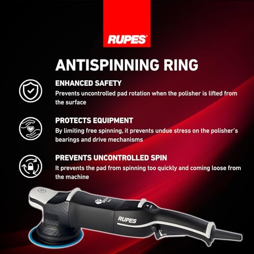 RUPES Bigfoot LHR15V/BAS Mark V Random Orbital Polisher Kit for Car Detailing & Removing Scratches | Pad Slipping Prevention | Anti-Spinning Ring | Improved Balance and Control - Image 5