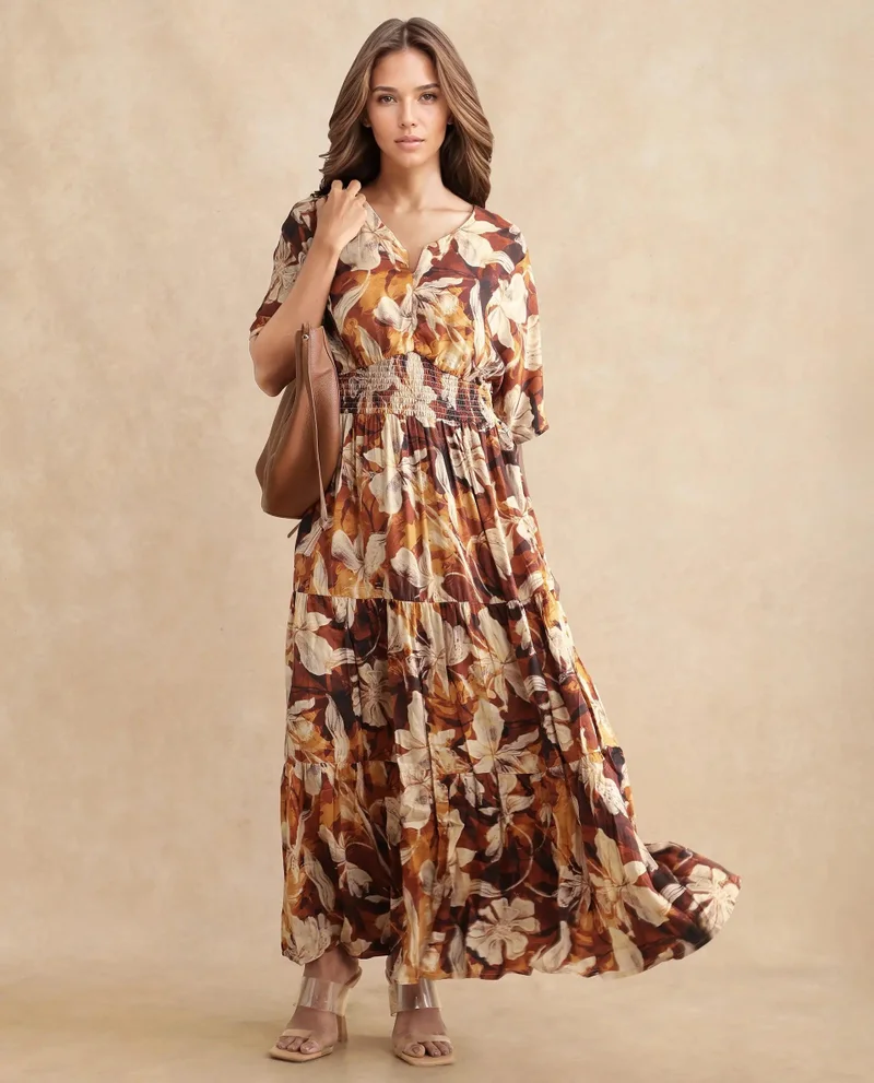 Rareism Women's Midi Dress With Smocked Waist