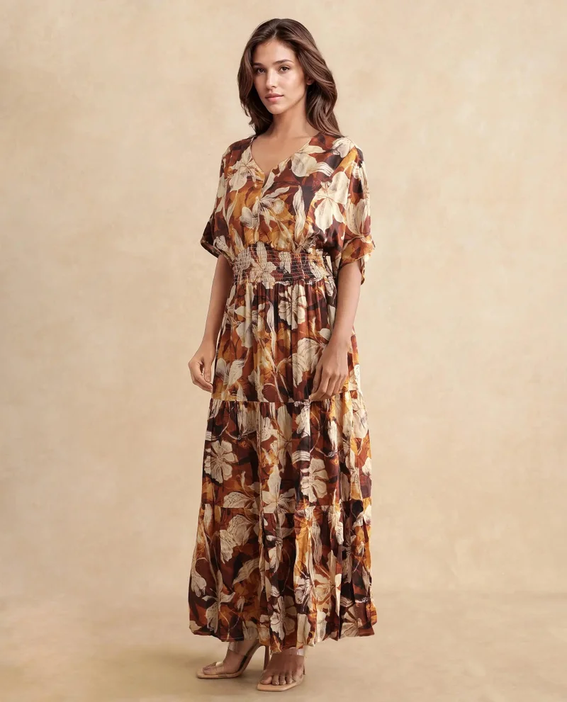 Rareism Women's Midi Dress With Smocked Waist
