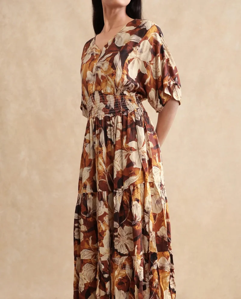 Rareism Women's Midi Dress With Smocked Waist