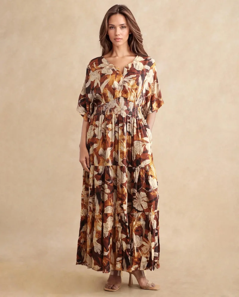 Rareism Women's Midi Dress With Smocked Waist